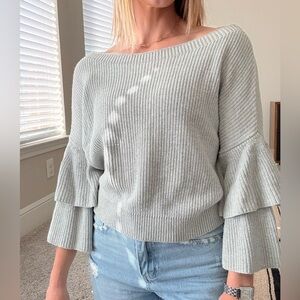 Express Women's Gray Ruffle Sleeve Sweater